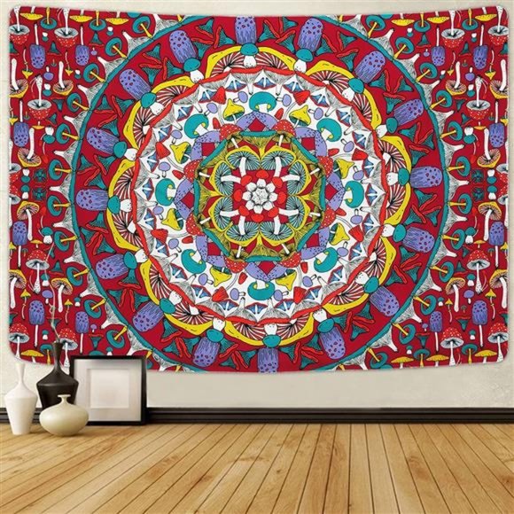 Mushroom Tapestry Kaleidoscope Mandala Tapestry Mushroom Tapestries Colorful